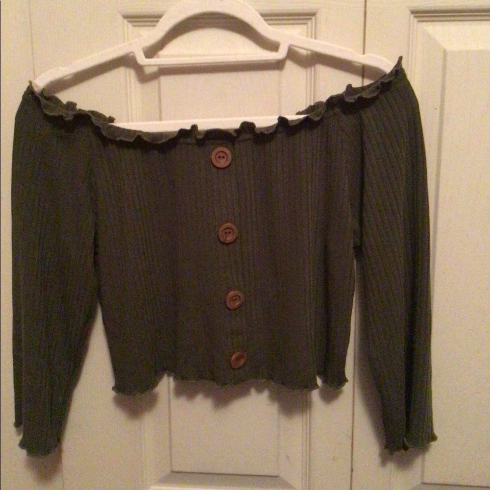 NWT Off The Shoulder Crop Top in Olive Green
